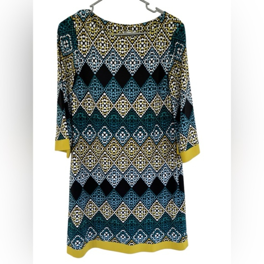 Eliza J Women's Geometric Diamond Shift Dress Bell Sleeve Full Zipper Back Sz 8‎
